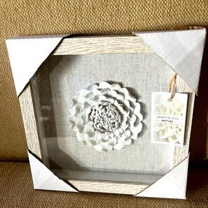 NIP Shadow Box Nature White Wooden Framed Ceramic White Floral Shadowbox